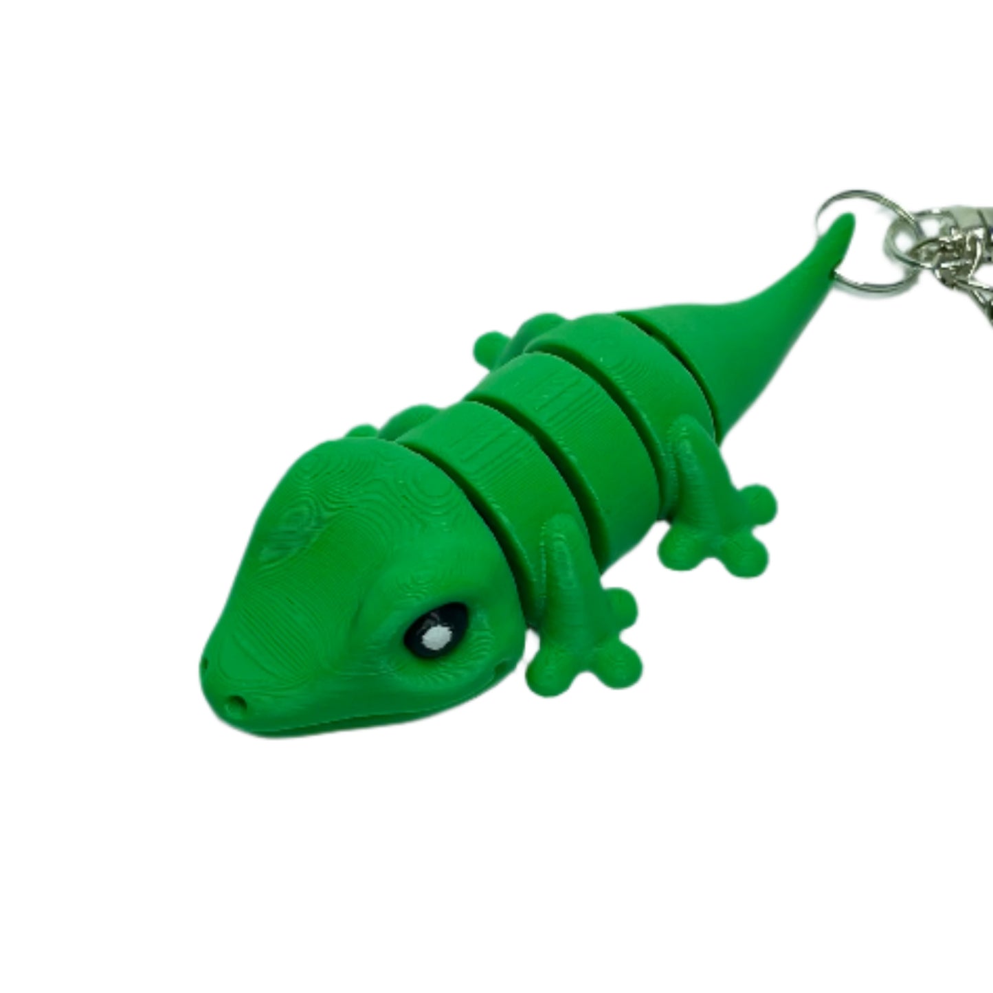 3D printed green gecko keychain fidget toy