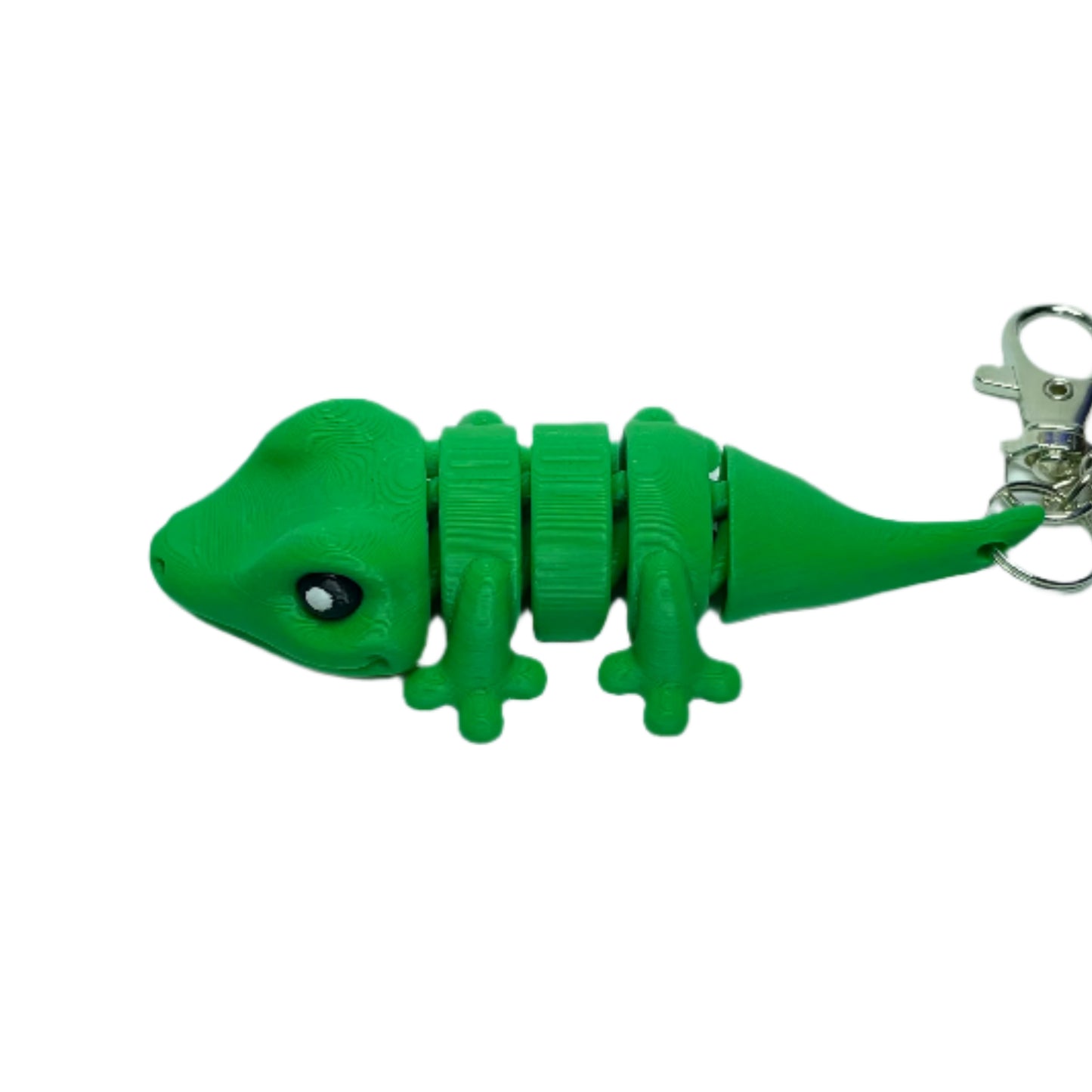 3D printed green gecko keychain fidget toy