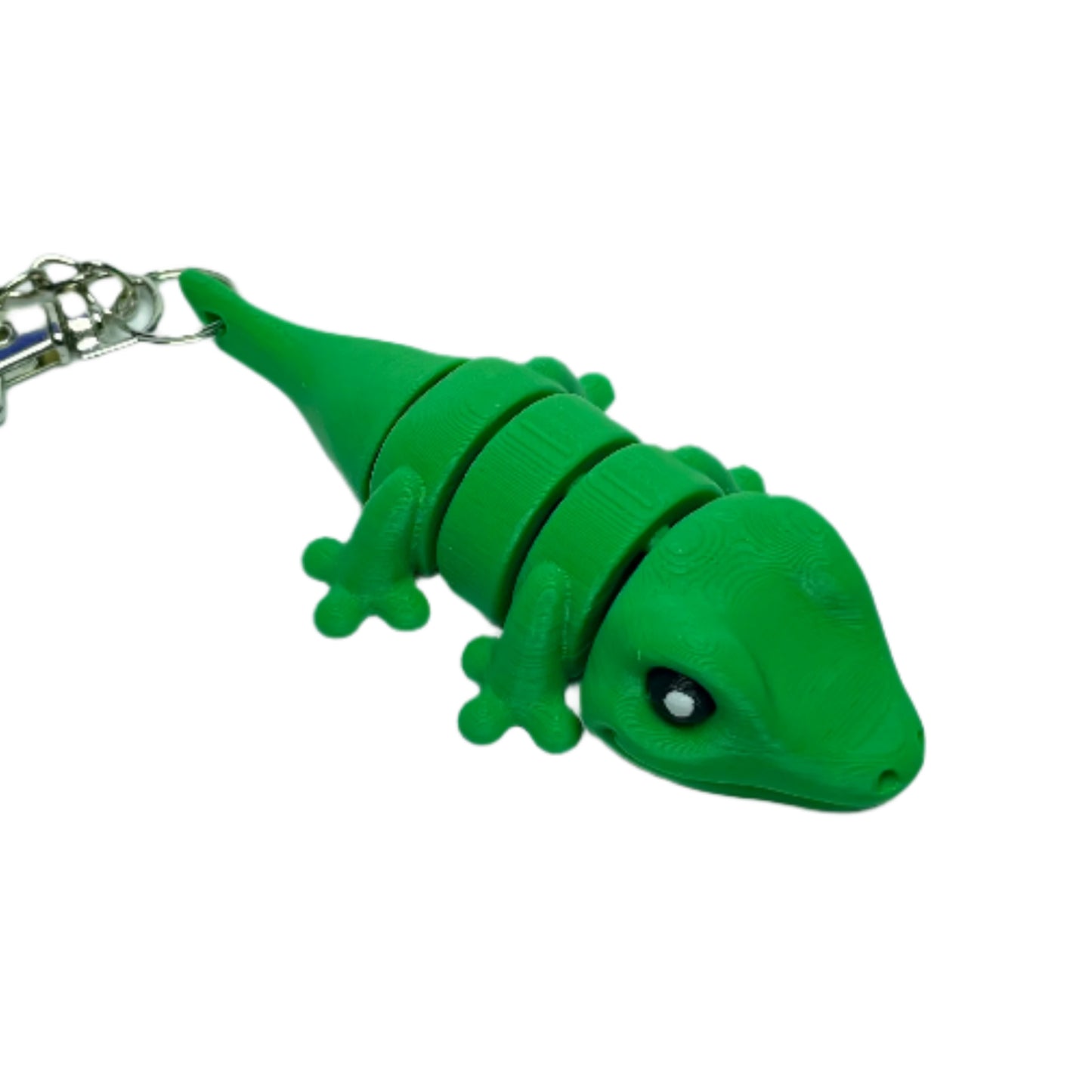 3D printed green gecko keychain fidget toy