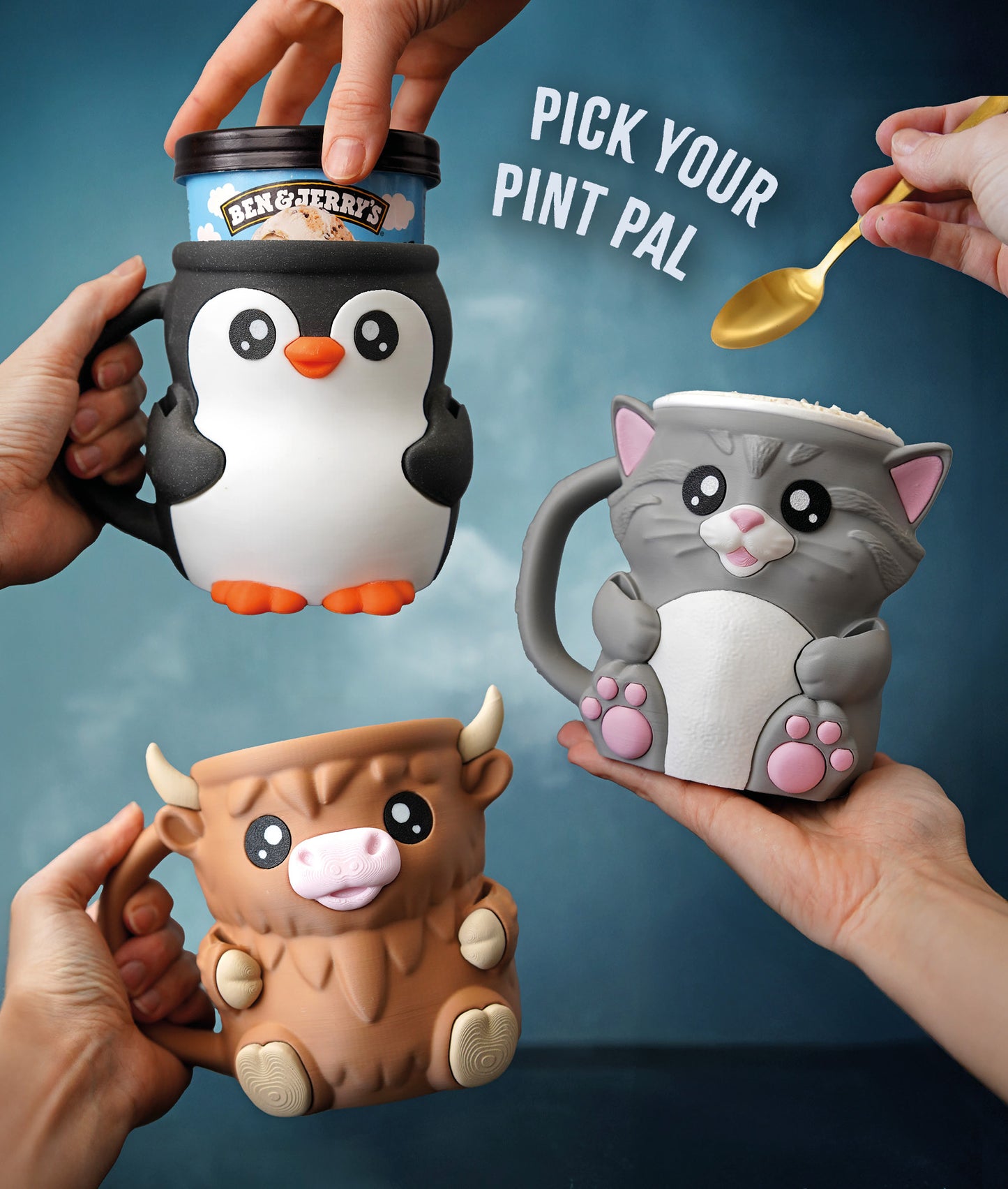 Cuddles - The Ice Cream Pint Holding Kitty Cat - Pint Pals by LeHa Design