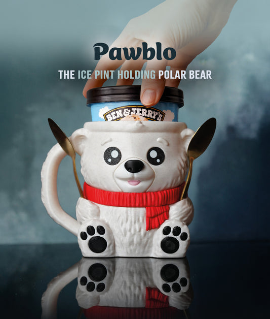 Pawblo - The Ice Cream Pint Holding Polar Bear - Pint Pals by LeHa Design