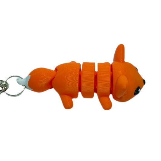 3D printed flexible orange fox keychain fidget toy