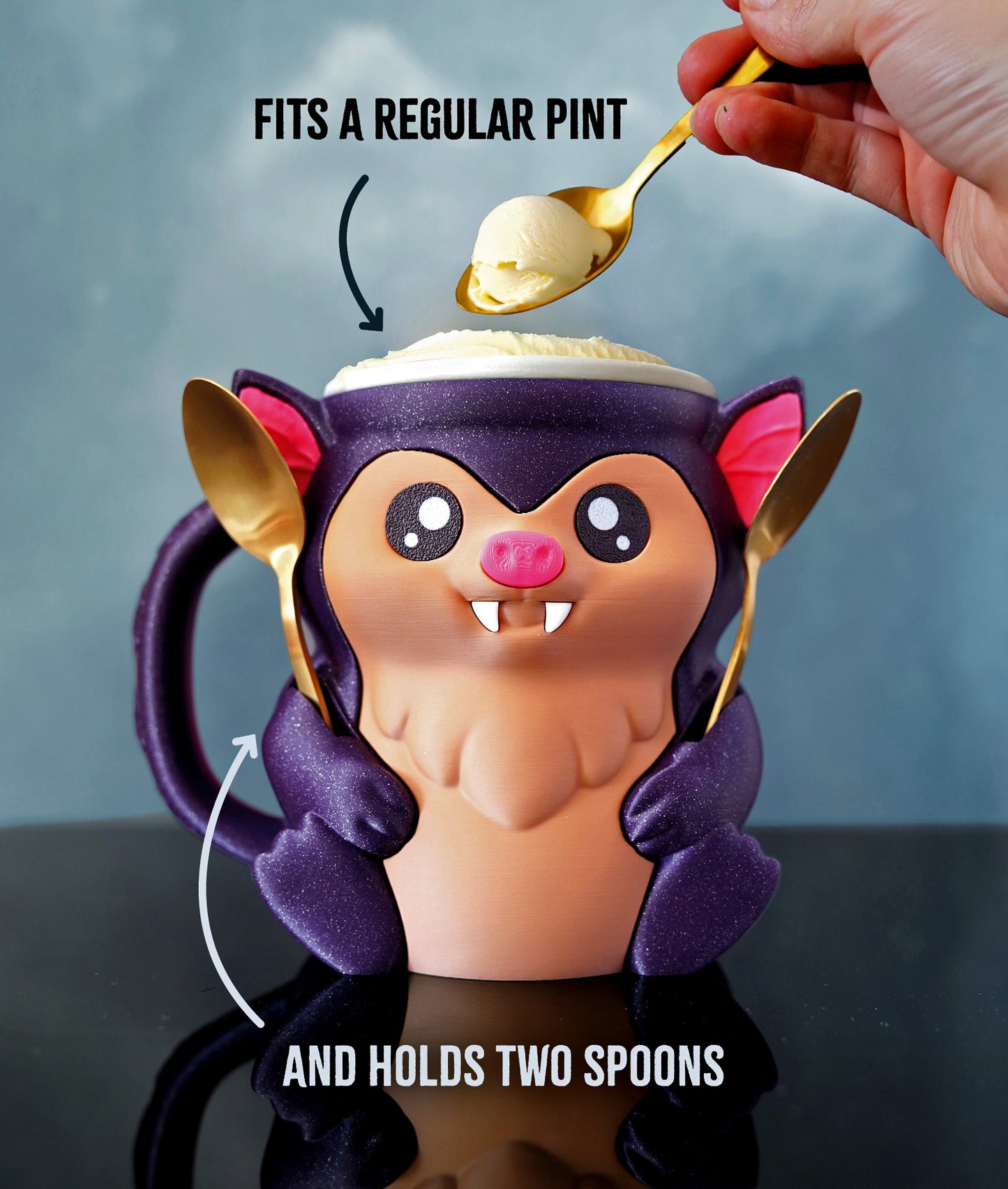 Bramble - The Ice Cream Pint Holding Bat - Pint Pals by LeHa Design
