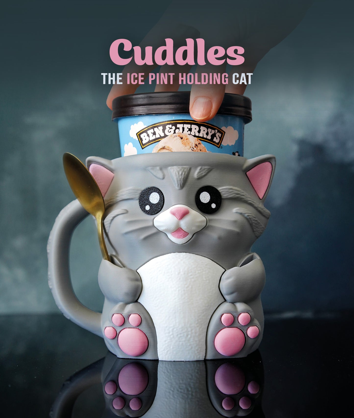 Cuddles - The Ice Cream Pint Holding Kitty Cat - Pint Pals by LeHa Design