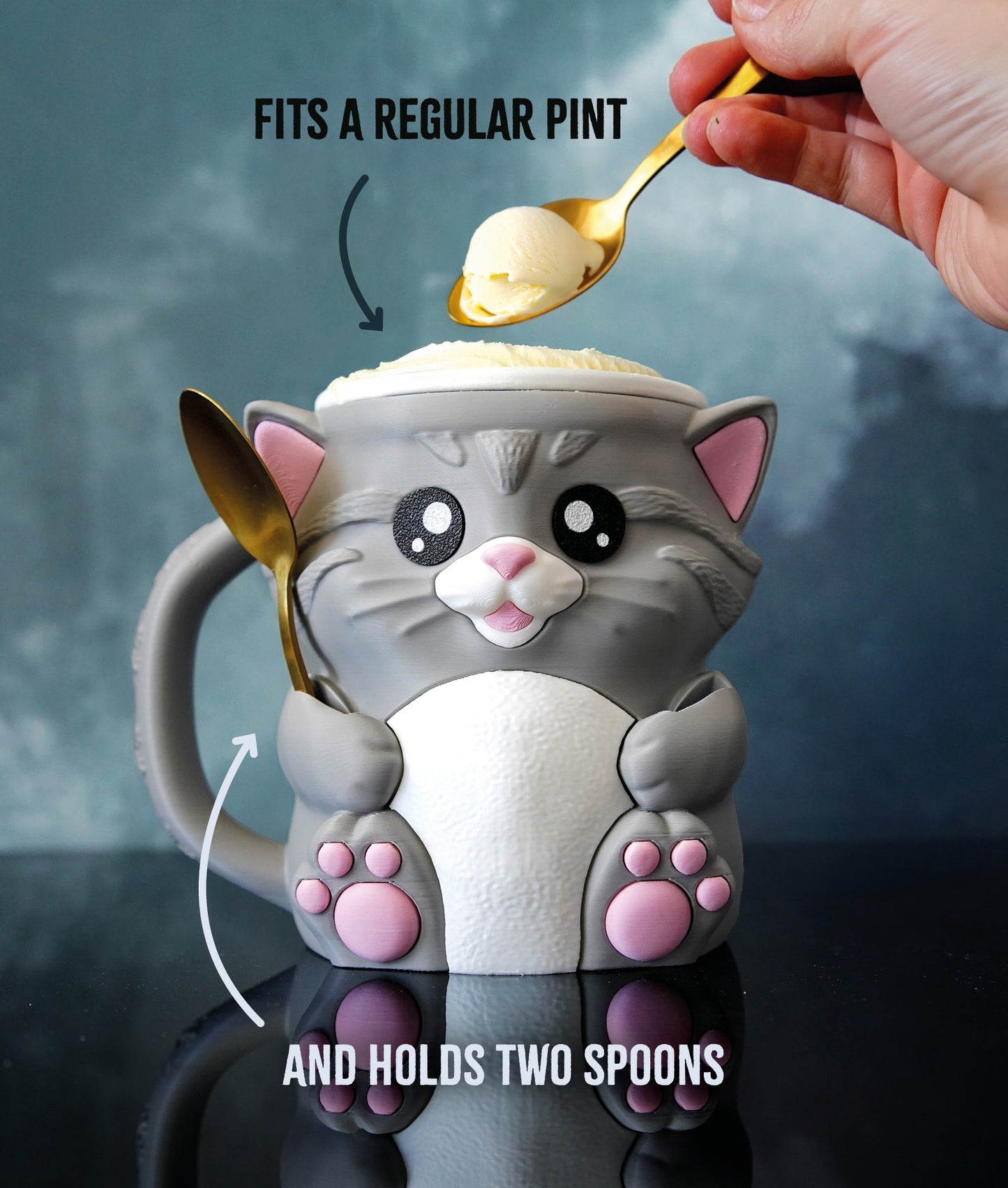 Cuddles - The Ice Cream Pint Holding Kitty Cat - Pint Pals by LeHa Design