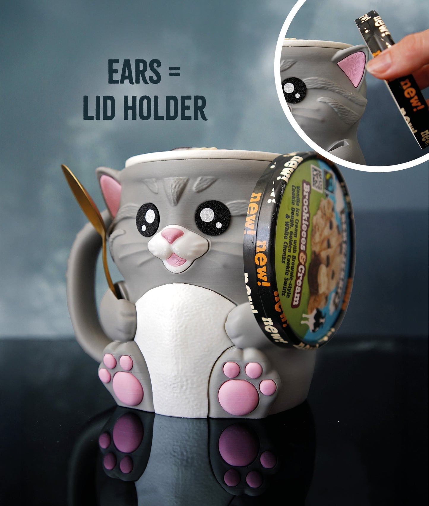 Cuddles - The Ice Cream Pint Holding Kitty Cat - Pint Pals by LeHa Design