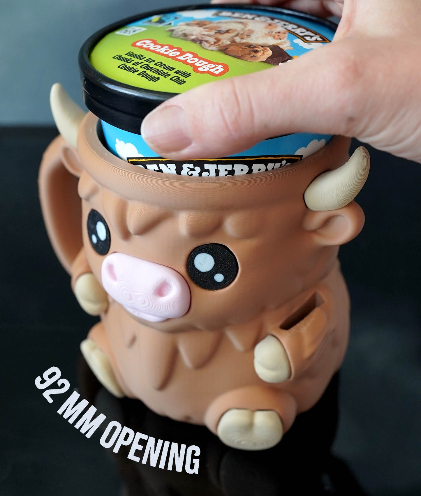 Ferdinand - The Ice Cream Pint Holding Highland Cow - Pint Pals by LeHa Design