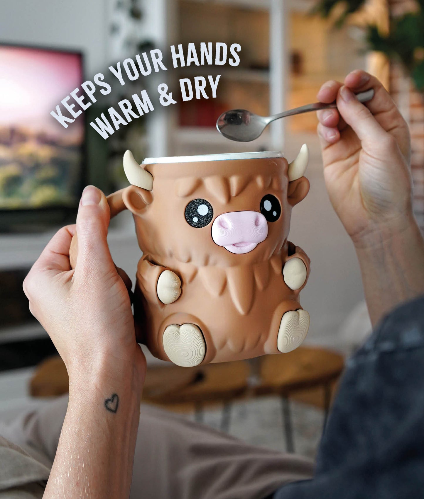 Ferdinand - The Ice Cream Pint Holding Highland Cow - Pint Pals by LeHa Design