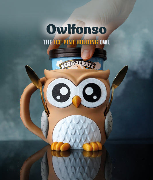 Owlfonso - The Ice Cream Pint Holding Owl - Pint Pals by LeHa Design