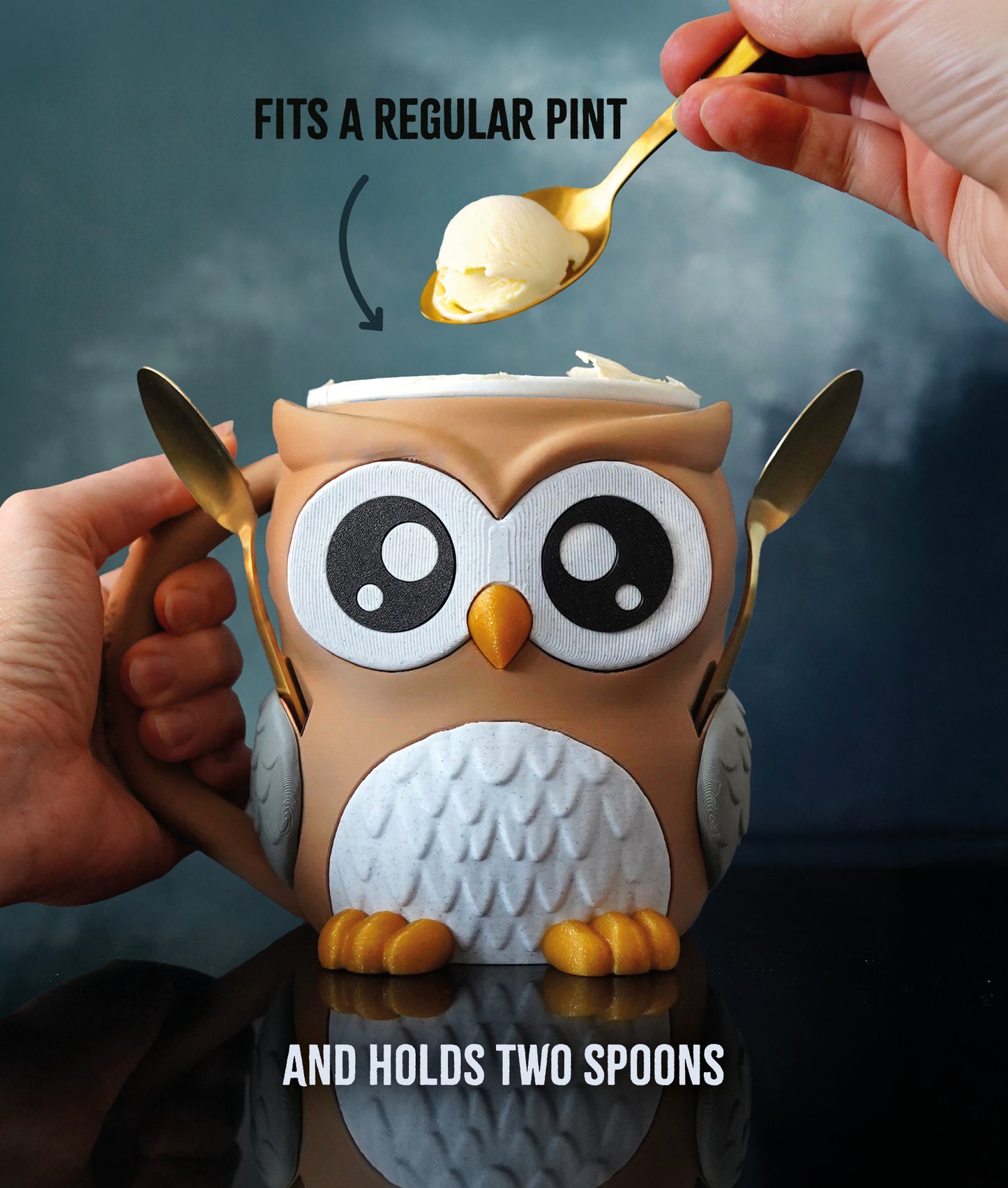 Owlfonso - The Ice Cream Pint Holding Owl - Pint Pals by LeHa Design